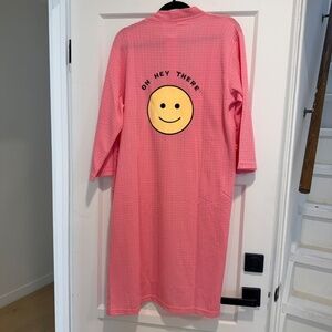 Cocus Pocus Smiley Face Waffle Robe in Pink